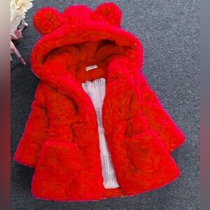 Red faux fur coat for a girl